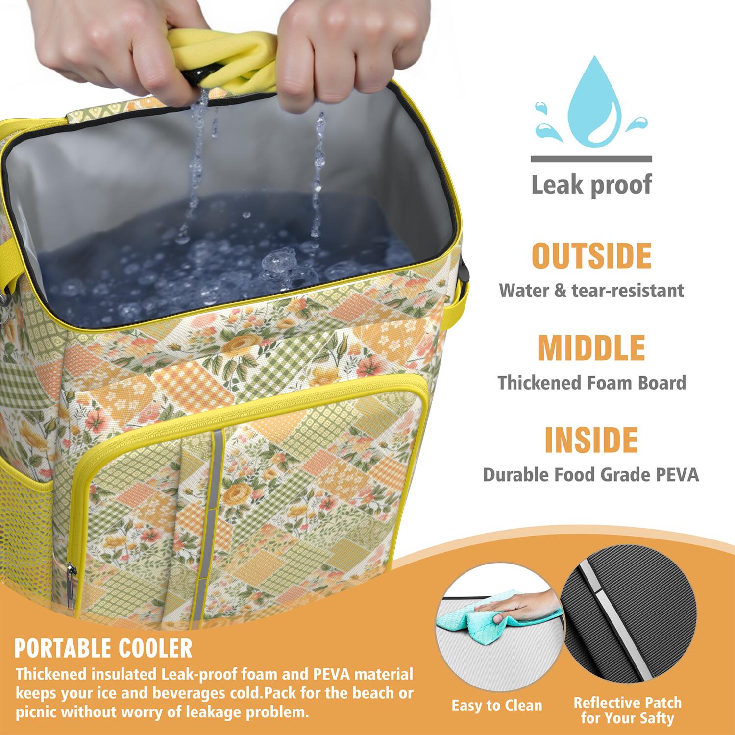 Travel Cooler Bag - Pioneer Flower Floral Print Pattern Camping Beer Cooler Backpack with Bottle Opener- Waterproof Insulated Picnic Backpacks - Cooler Bag for Beach