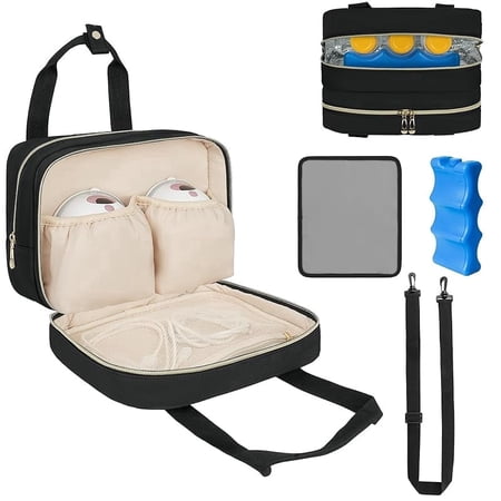 Breastmilk Cooler Travel Bag, Wearable Breast Pump Storage Bag with Ice Pack & Waterproof Mat, Compatible with Momcozy, Elvie, Willow, Medela, Black
