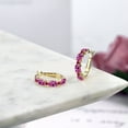 thumbnail image 4 of Gem Stone King 4.30 Ct Pink Created Sapphire Red Created Ruby 18K Yellow Gold Plated Silver Hoop Earrings, 4 of 4
