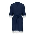 thumbnail image 4 of Wyongtao Womens Lace Kimono Sleeve Robes Dressing Gown Satin Bathrobe Nightdress Short Style Bridal Robe,Navy M, 4 of 6