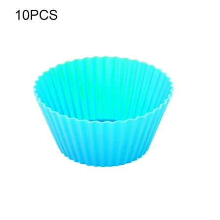 

10Pcs Silicone Round Muffin Cup Cake Baking Mold Kitchen Decoration Cooking Tool Blue Silicone