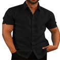 thumbnail image 1 of AMERTEER Mens Linen Button Up Casual Short Sleeve Slim Fit Shirts, 1 of 5