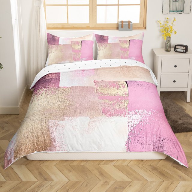 Erosebridal Housse de Couette Géométrique Rose Très Grand, Ensembles de Literie Modernes et Tendance Format Très Grand, Literie Réversible Ombrée Abstraite Format Très Grand, Décoration de Chambre Ultra Douce, 3 Pcs (Sans Couette)