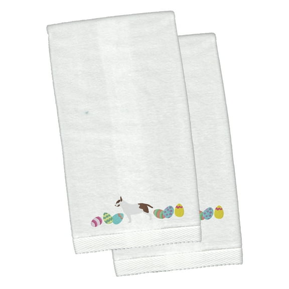 Bull Terrier Easter White Embroidered Plush Hand Towel Set of 2