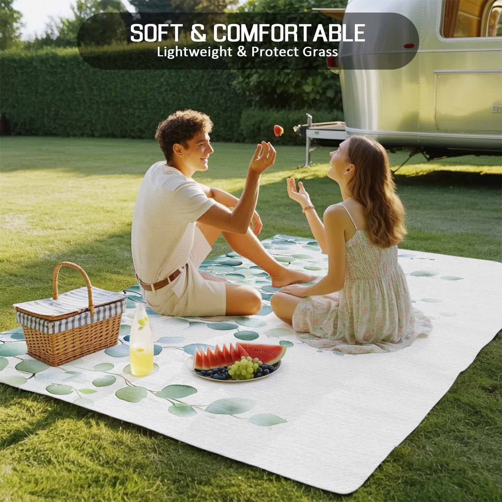 Outdoor Rug 5x8ft Sage Green Eucalyptus Leaves Large Area Rug Watercolor Green Plant Indoor Outdoor Carpet Outdoor Rugs Mats for Patio Camping,RV,Front Door, Outside Decor