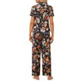 thumbnail image 3 of Conjunto de pijama de satén para mujer INSPIRE CHIC, top de manga corta y pantalones, 2 piezas, pijamas XL negro-naranja, 3 of 5