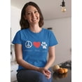 thumbnail image 2 of "Peace", "Love", "Paws", Heart Graphic Cat Lovers Women Royal Blue T-Shirt, Female x-Large, 2 of 4