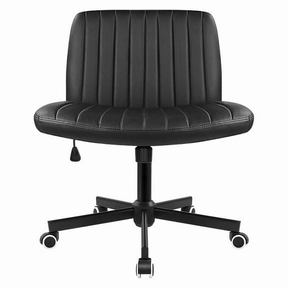 WIAIO PU Stool Chair with Wheels Hight Adjustable Swivel Vanity Chair for Home Office Desk Chair with Wide Seat,Black