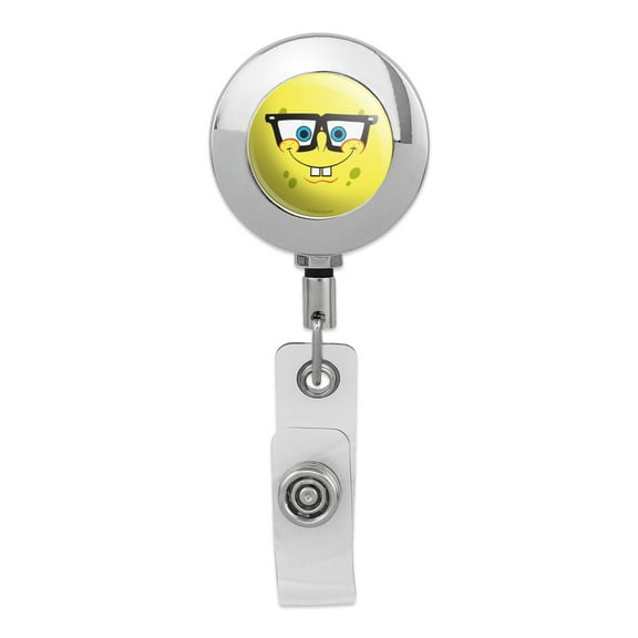 SpongeBob Nerd Face Retractable Reel Premium Metal Chrome Badge ID Card Holder Clip