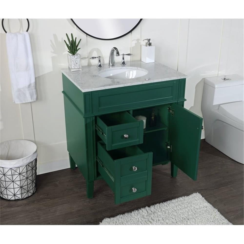 Elegant Decor Park Avenue 32" Metal MDF Marble Single Bathroom Vanity in Green
