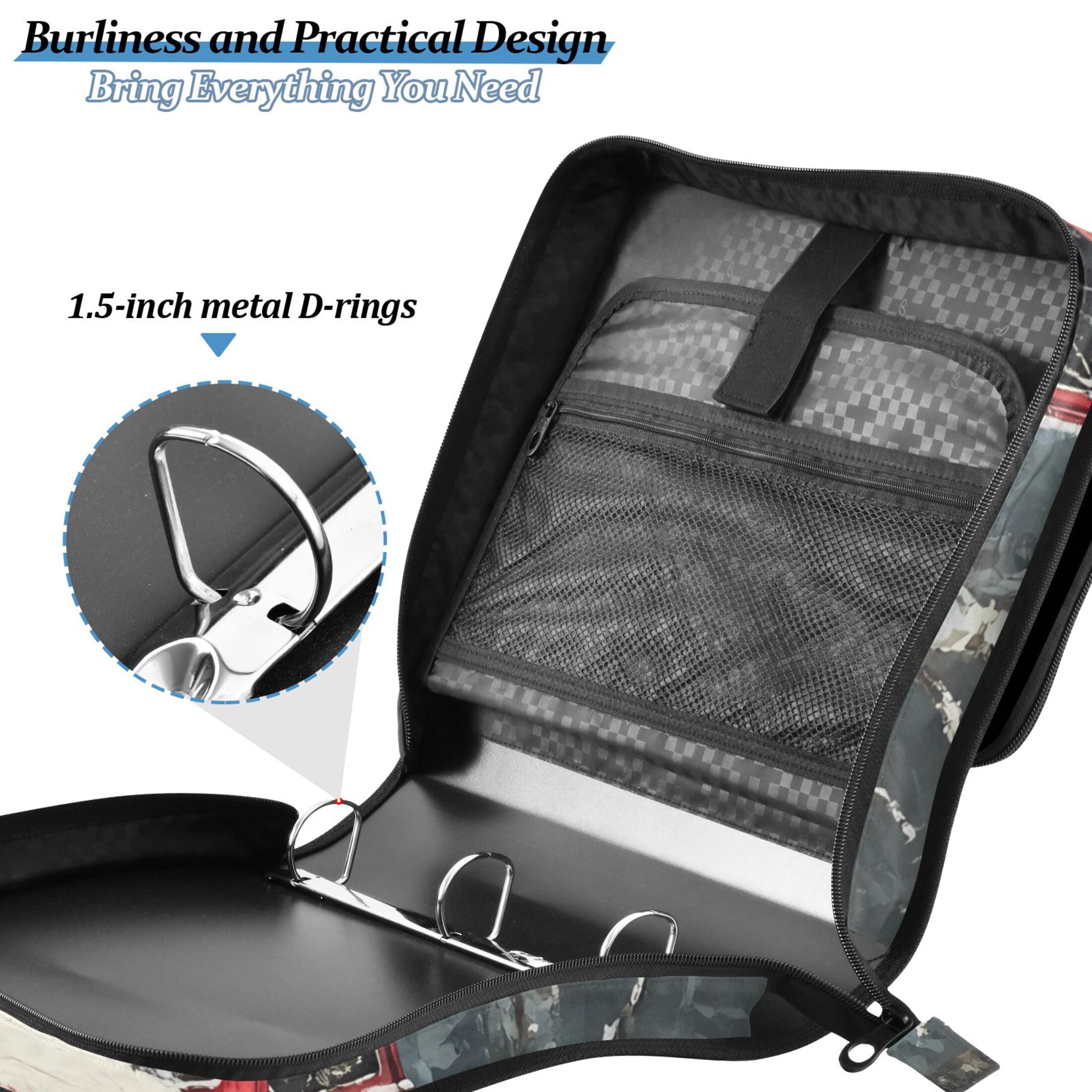 3 Ring Zipper Binder with Shoulder Strap Waterproof Trapper Keeper 2 Inch D-Ring 500 Sheets Capacity Christmas Tree Truck Snowman