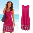 thumbnail image 4 of BJYX Robe Sans Manches Plissée Col Carré Imprimé Floral Ample Femmes Été Boho Robe Midi Courte Soirée Fête Plage Robe d'Été, 4 of 5
