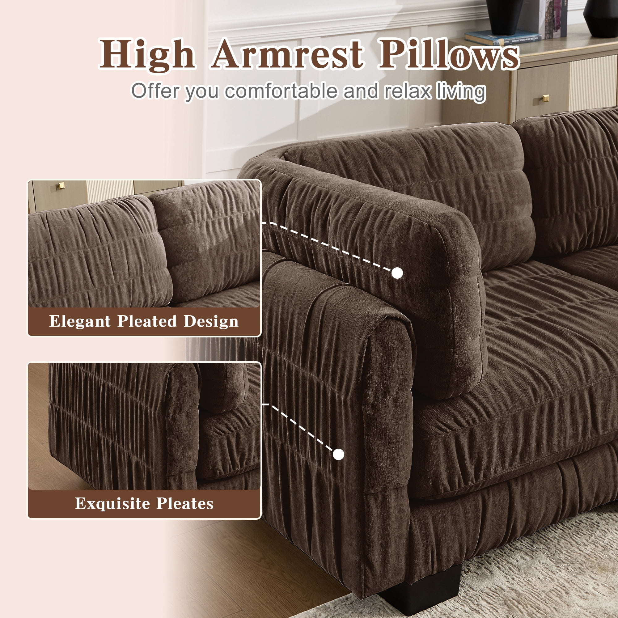 140" L Shape 4 Seat Chenille Modular Sectional Sofa with Ottoman and L Shape Back Cushions,Easy Assembly