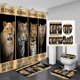 thumbnail image 1 of Juego de 4 cortinas de ducha con diseño de león, pareja de leones, azul real, rosa, flores, vida salvaje africana, safari, decoración de baño, cortina de ducha de tela impermeable, alfombra de baño, 1 of 7