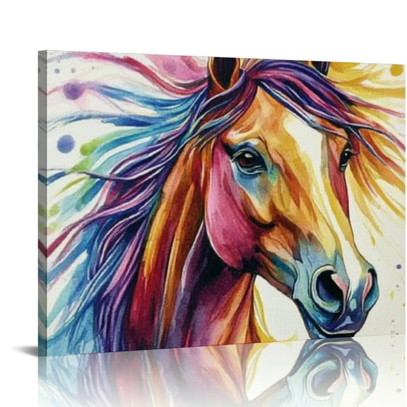 ZFLMY Horse Colorful Mane Art Modern Canvas Prints Wall Decor 16x12in