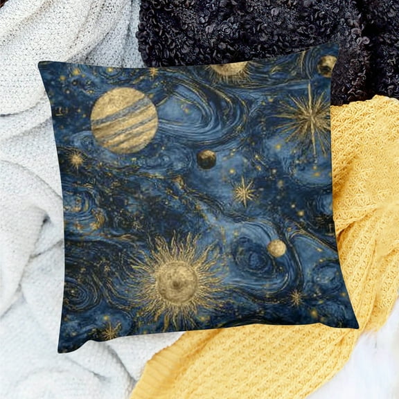 Creowell Celestial Throw Pillow  Vintage Sun Moon Stars and Planet Design, Galaxy Astrology Decorative Pillow Cover for Boho or Witchy Aesthetic Decor 18x18in