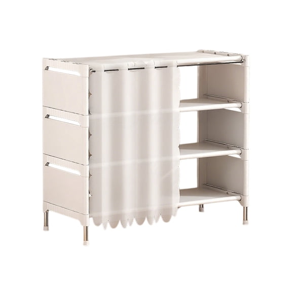 4-Tier Shoe Rack with Curtain , Free Standing Shoe Storage Organizer for Closet Entryway , Dustproof Cover Shoe Shelf , Sturdy Shoe Cabinet for Small Space , Space Saving Shoe Storage Shelves