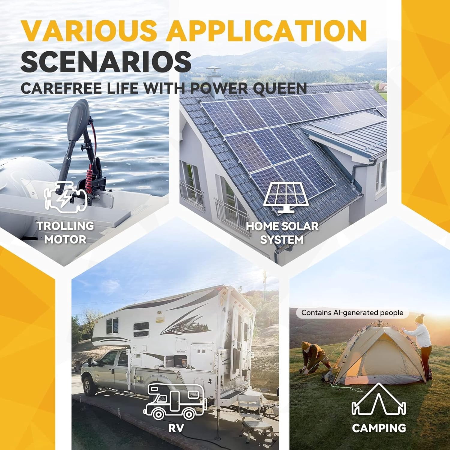 Power Queen 12V 300Ah Deep Cycle LiFePO4 Lithium Battery 3840Wh 200A BMS for Solar RV Marine Off Grid Cabin