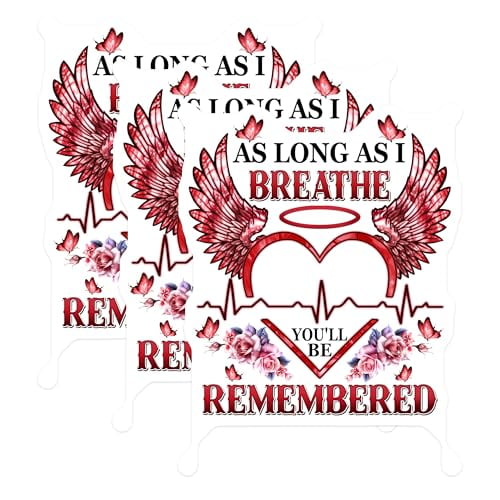 (3 Pack) in Memory Decals - Remembrance Heart Decal - Butterfly Decal - 3 Inches On Longest Side - Easy Peel & Apply - Made in USA - 3MCS4896
