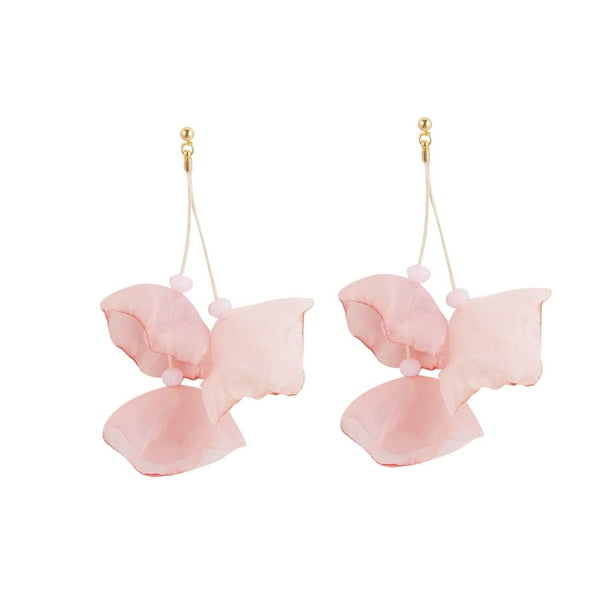 Pendientes colgantes Qarigey de flores de tela rosa