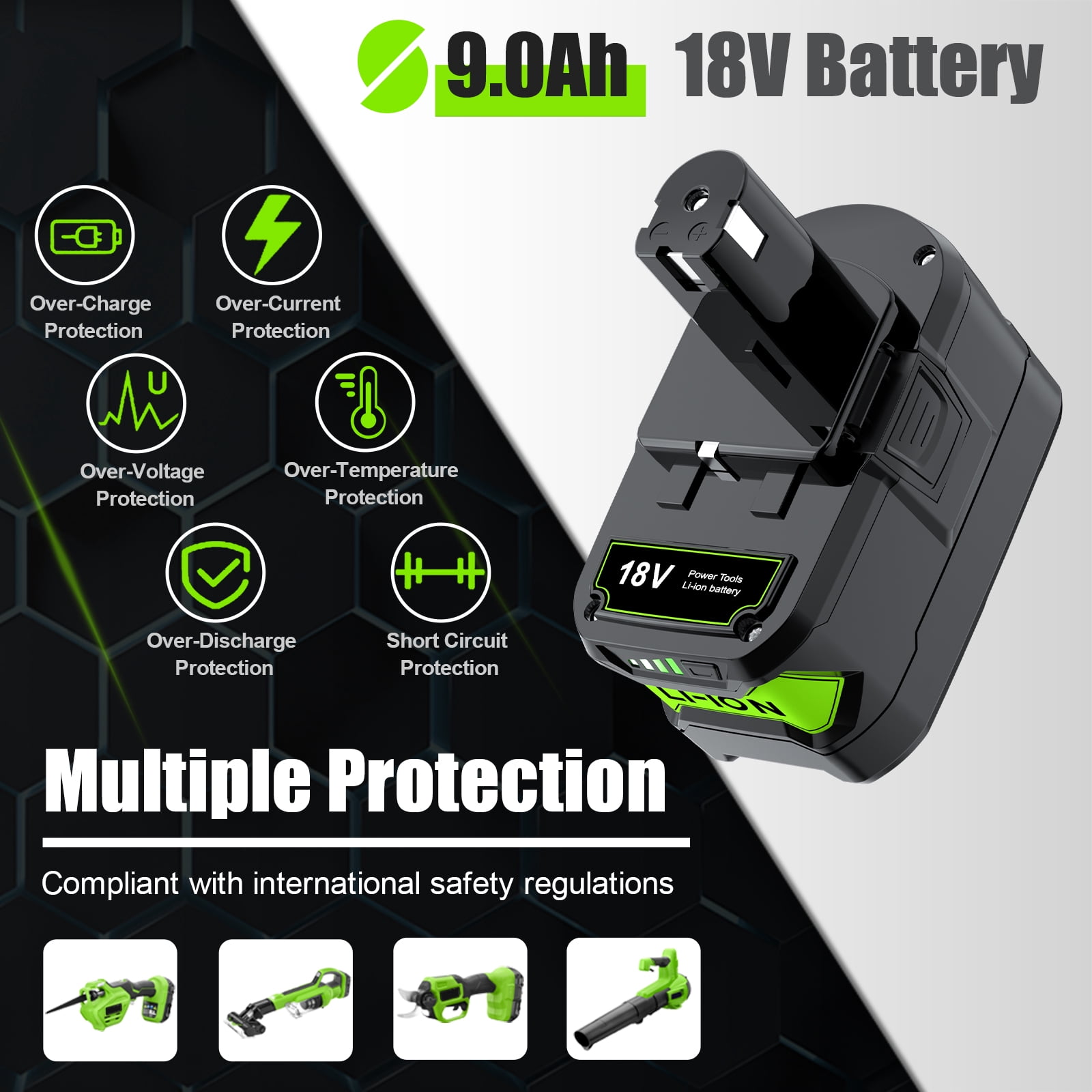Powtree P108 9.0 Ah Replacement Battery for Ryobi 18 Volt ONE+ Lithium ion Battery P102 P104 P105 P103 P108 P109 P190 Compatible with Ryobi 18 Volt Cordless Power Tools