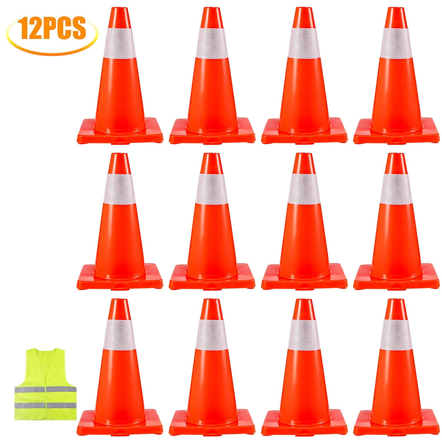 6x 18" Road Safety Cone Construction Emergency Parking PVC Traffic Cones 