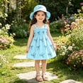 thumbnail image 4 of Mifsaly 2 Piece Dress Sets for Toddler Girls Cute Heart Print Smocked Sleeveless Sundress and Bucket Hat Cute Summer Beach Vacation Casual Matching Outfits, 4 of 8