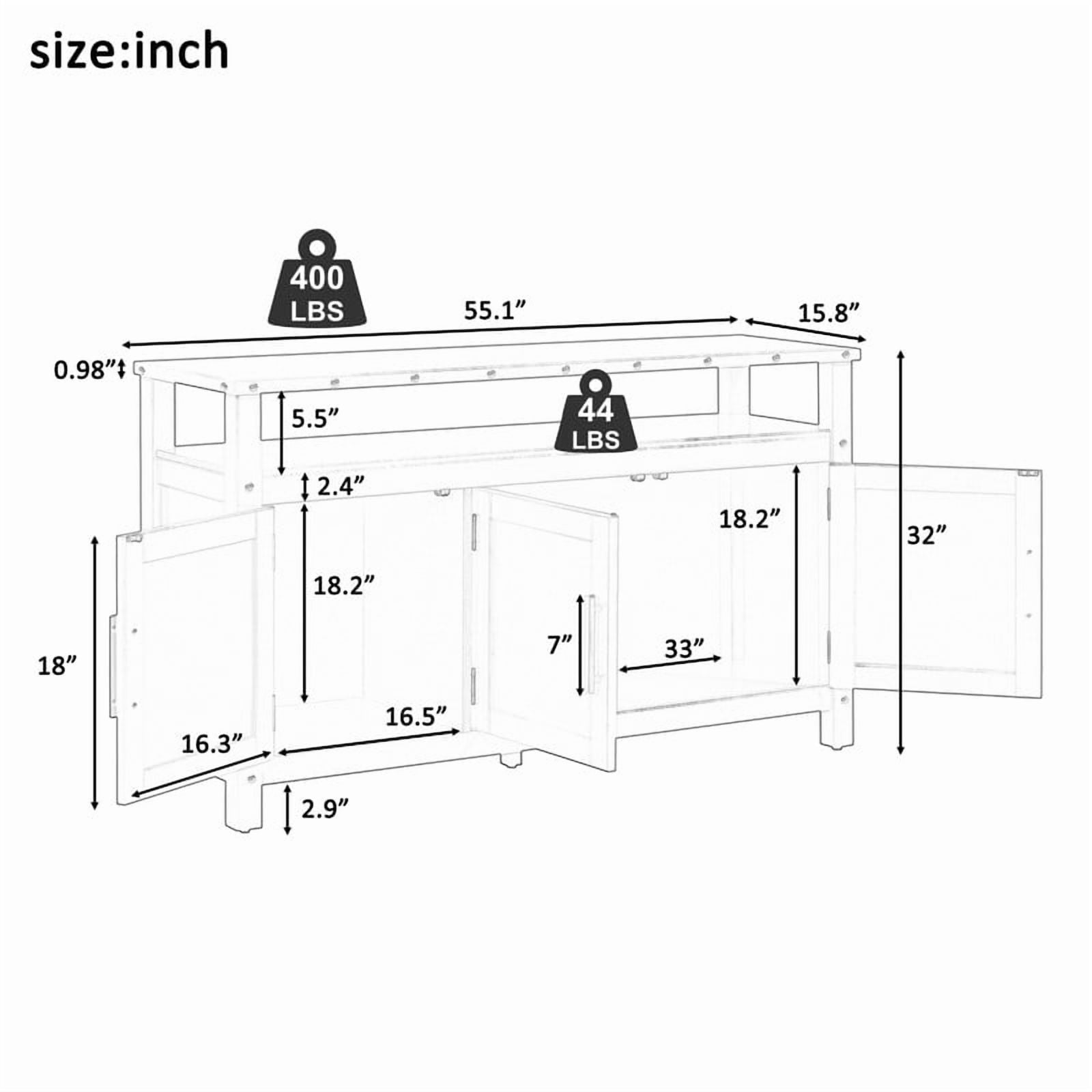 Mid-Century Modern 3-Door Buffet Sideboard Console Table with Nailhead Trim, 2-Tier Open Shelving Coffee Bar Storage Cabinet