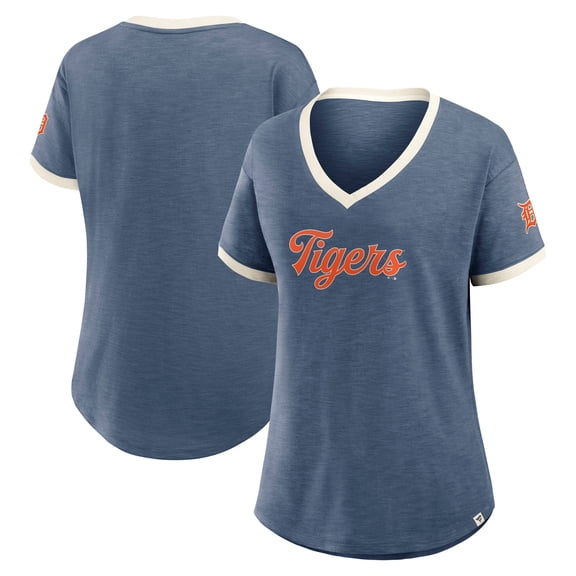 Women's Fanatics Navy Detroit Tigers Relaxed Fit Vintage Play- Slub V-Neck Fashion Top