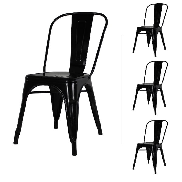 Set de 4 Sillas Metalicas Mundo In Gante Negro Industrial