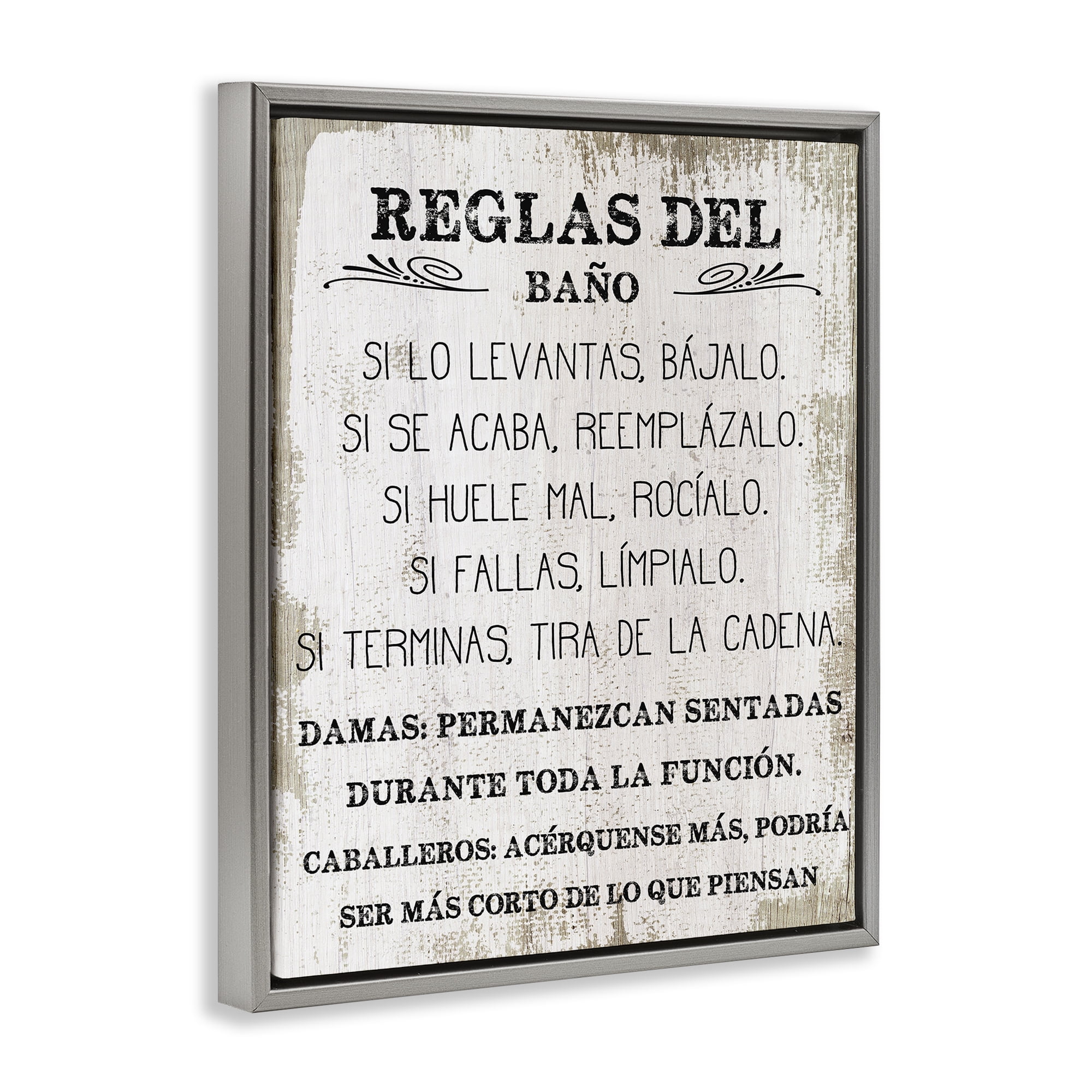 Stupell Industries Reglas Divertidas del Baño Bath & Laundry Painting Gray Floater Framed Art Print Wall Art, 17 x 21