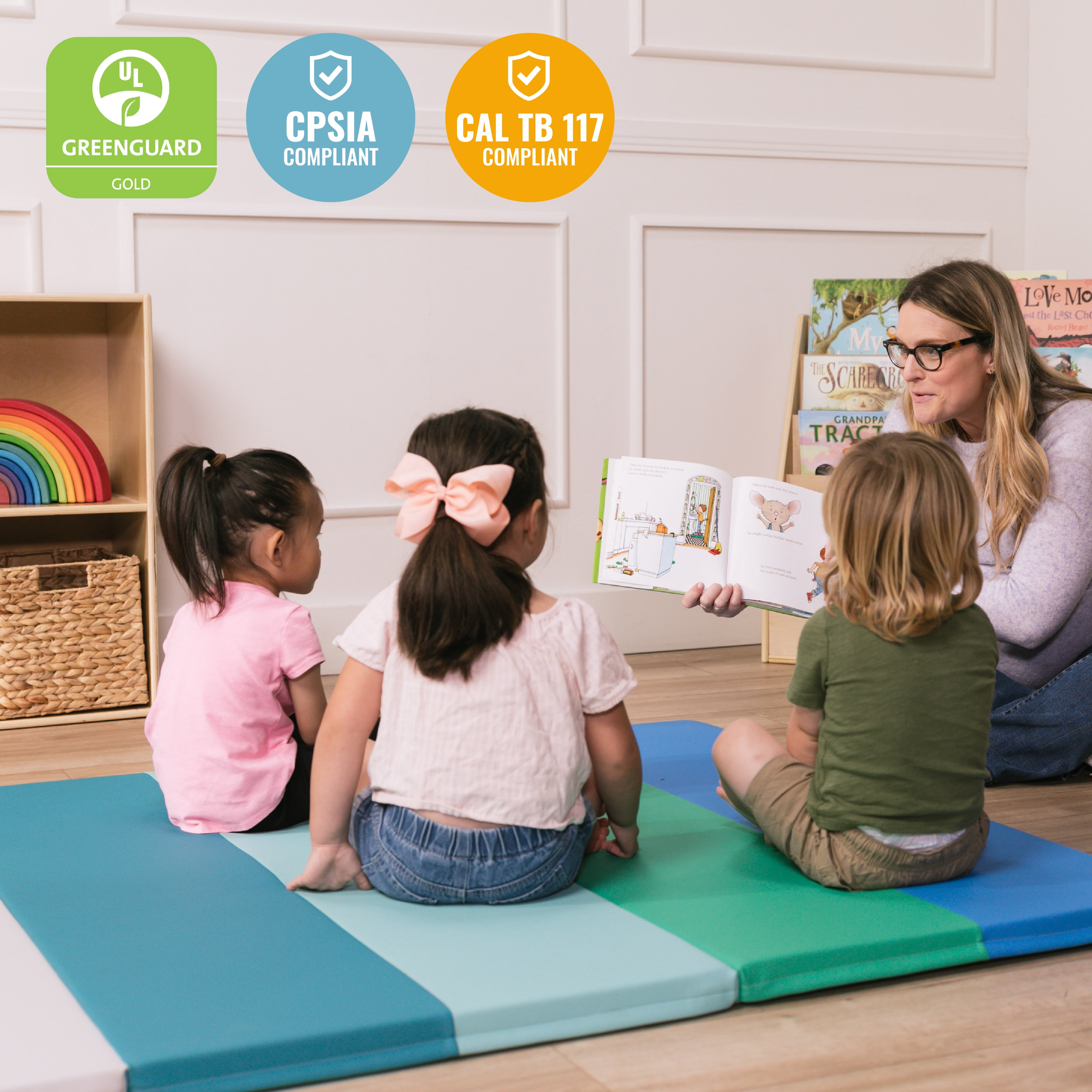ECR4Kids SoftZone 6-Section Rainbow Runway Activity Mat, Folding Playmat, Contemporary