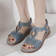thumbnail image 2 of XIAQUJ Sandales Élastiques à Bout Ouvert d'Été pour Femmes, Sandales Compensées Rétro Légères, Sandales pour Femmes 2024 Bleu Marine 9, 2 of 9