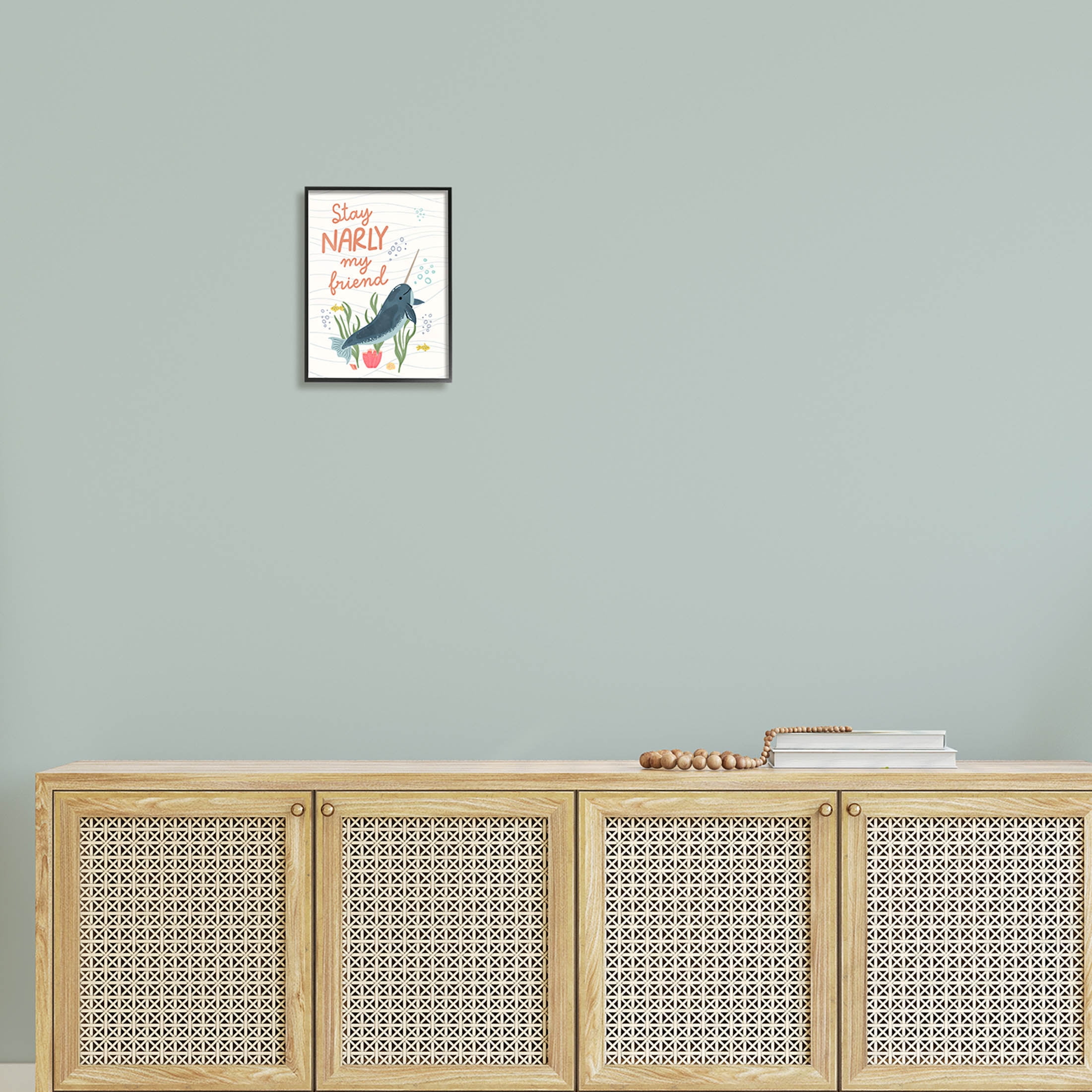 Stupell Industries Stay Narly My Friend Narwhal Graphic Art Black Framed Art Print Wall Art, Design by Nina Blue
