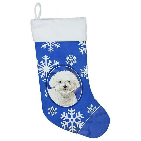 Caroline's Treasures Bichon Frise Winter Snowflakes Multi-color Christmas Stocking, with Soft Suede Fabric 18"