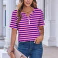 thumbnail image 4 of Plebaso T-Shirts à Rayures Col en V pour Femmes Manches Courtes Été Décontracté Blouses Amples pour Femmes, 4 of 7