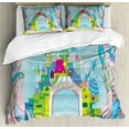 thumbnail image 1 of Colorful Duvet Cover Set Queen Size, Rainbow Toned Castle in the Ocean with Mermaid and Fishes Colorful Composition, Decorative 3 Piece Bedding Set with 2 Pillow Shams, Multicolor, by Ambesonne, 1 of 3