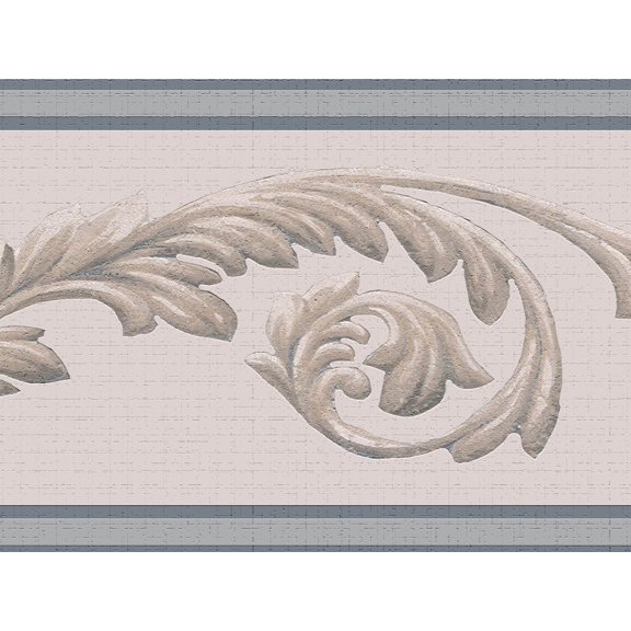 Dundee Deco's Peel and Stick Wallpaper Border - Damask Beige Blue Vines Wall Border Retro Design, 15 ft x 7 in, Self Adhesive