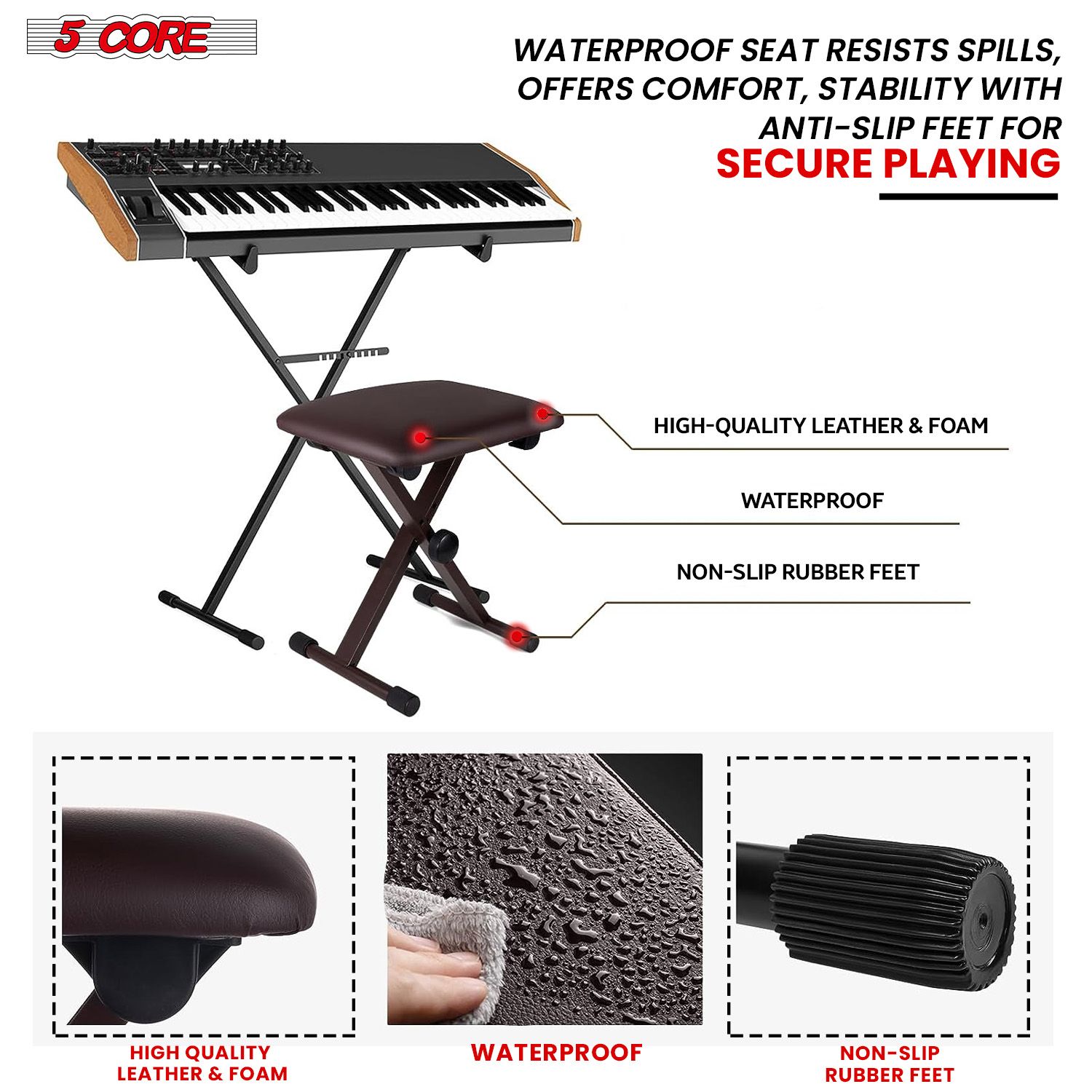 Keyboard Bench Pair X Style Piano Stool Thick Padded 12 to 18.5 inch Adjustable Keyboards Chair Brown