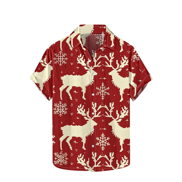 Hombres de Manga Larga, Navidad Impresa Turndown Collar Blusa, Casual Moda Botón Camisa para las Vacaciones