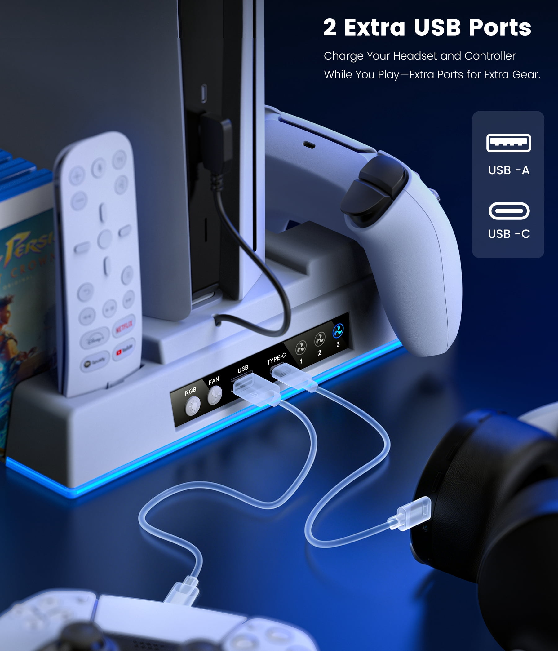 PS5 Stand with Cooling Sation for PS5 Slim/PS5,ESYWEN PS5 Accessories with PS5 Cooling Stand for PS5 Slim/Disc/Digital