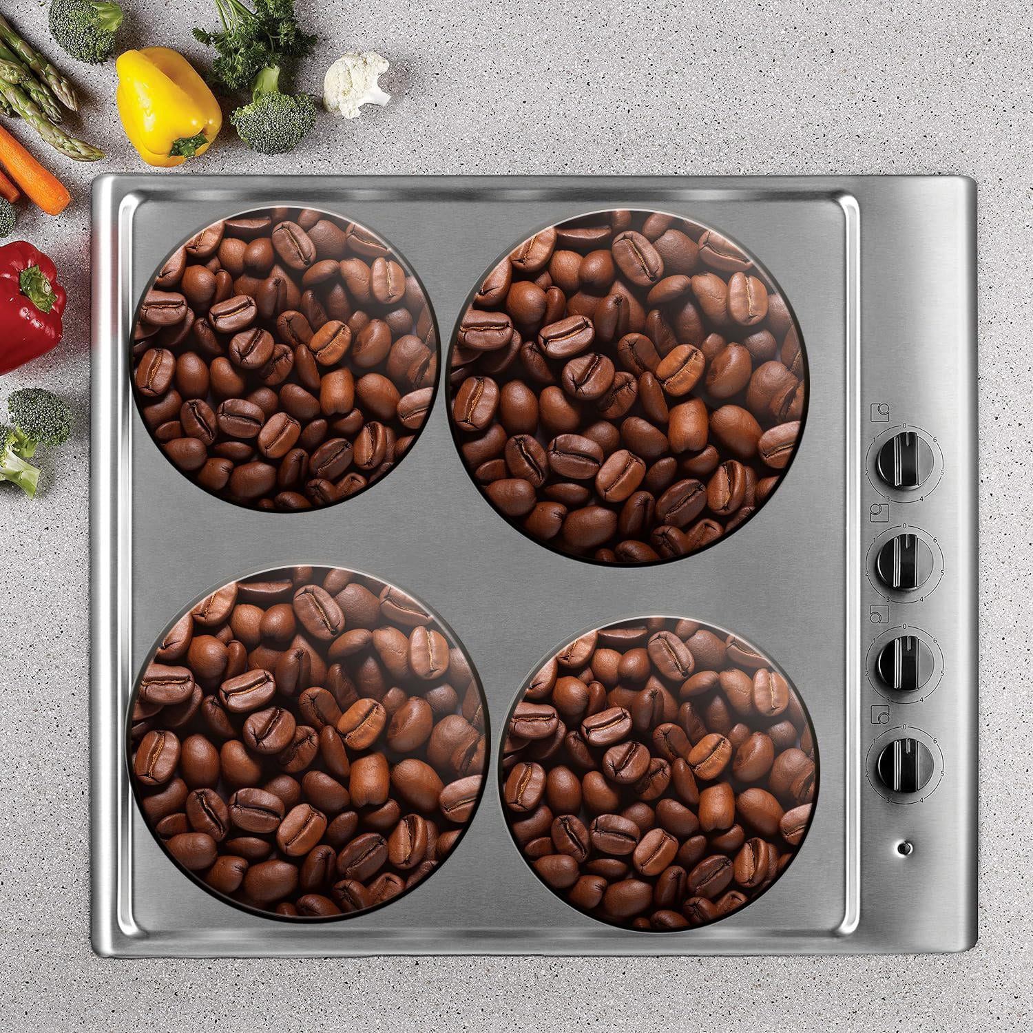 Bahomeck Gas Stove Burner Cover Set Of 4，A Pile Of Pure Brown Coffee Beans Metal Stove Burner Covers，Electric Stove Burner Covers,Protecting Gas Stoves,Kitchen Decor，8 Inches And 10 Inches