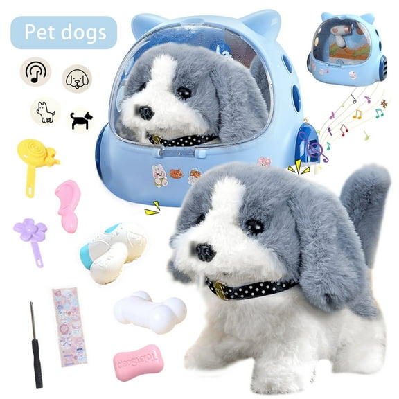 12 Pcs Walking Puppy Toy for Kids,Toy Dog That Walks and Barks,Grey and White Teddy dog,Best Plush Dog Toy Gifts for Kids Aged 3-6