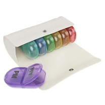 Ezy Dose Weekly (7-Day) Pill Organizer, Portable Daily AM/PM Pill Containers, Rainbow with Cream Case