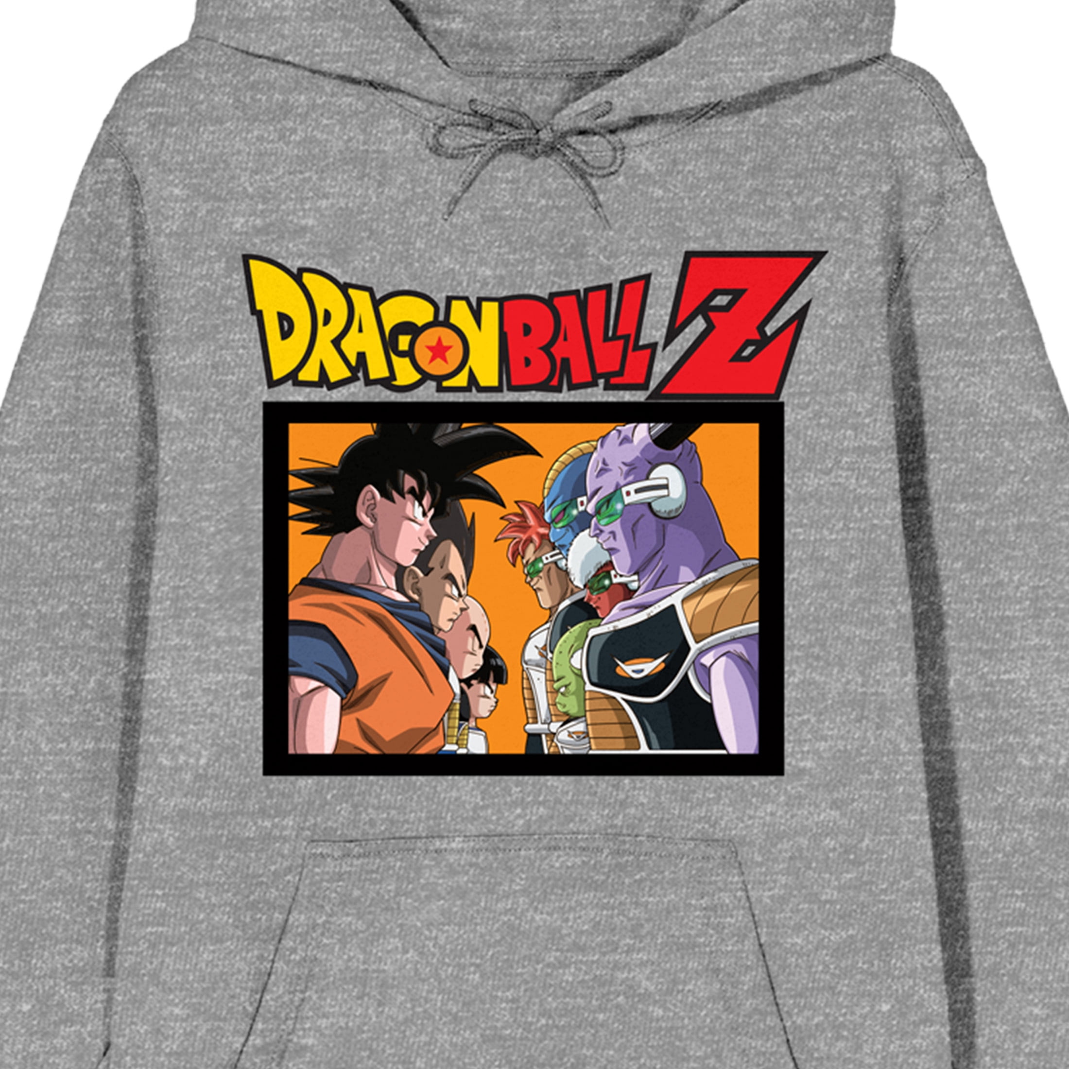 Dragon Ball Z Group Art Long Sleeve Gray Heather Adult Hooded Sweatshirt-Medium