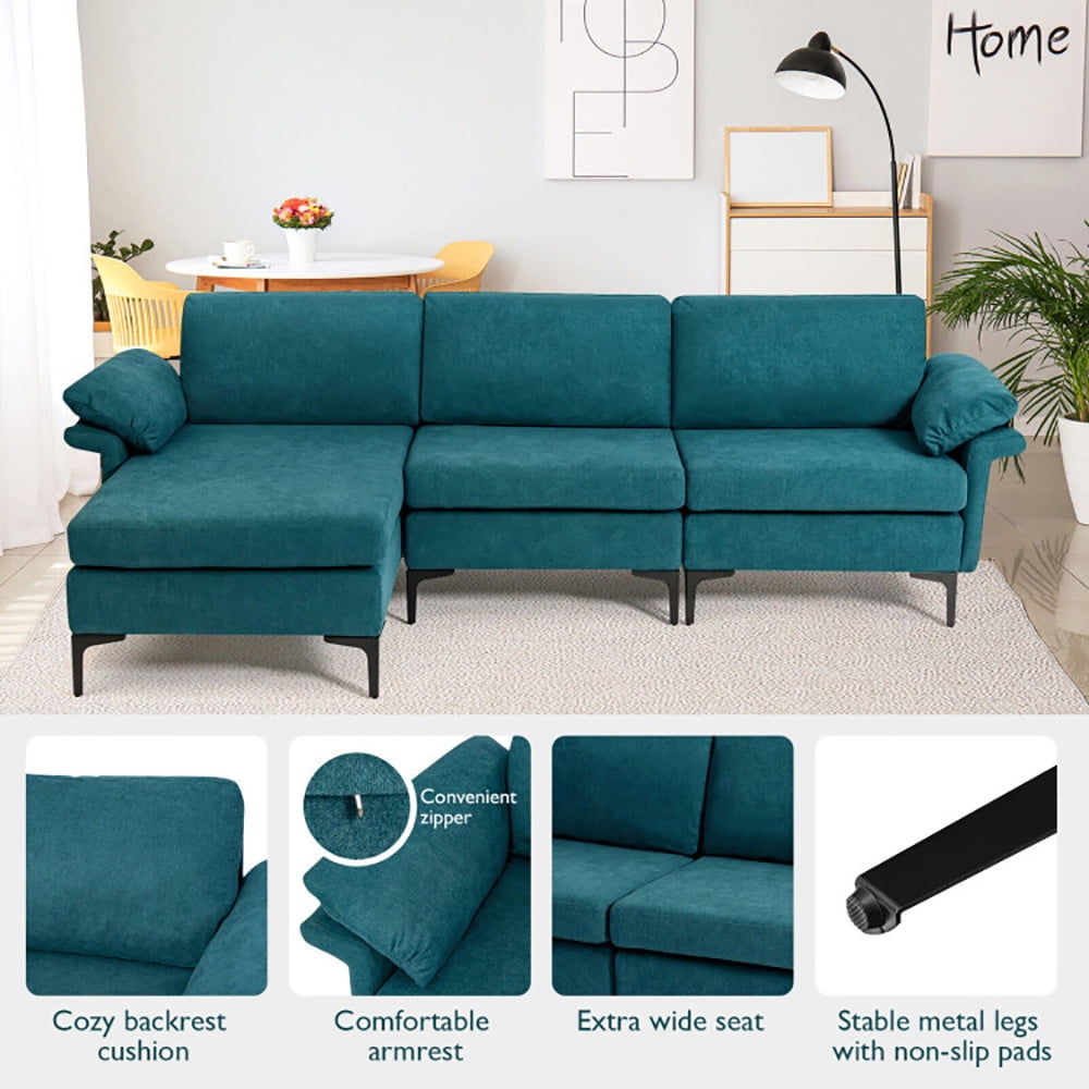 Finihen L-shaped Sectional Sofa Couch, Convertible Sectional Sofa, Extra Large Modular L-shaped Sectional Sofa with Reversible Chaise for 4-5 People, for Living Room, Peacock Blue Finihen L-shaped Sectional Sofa Couch, Convertible Sectional Sofa, Extra Large Modular L-shaped Sectional Sofa with Reversible Chaise for 4-5 People, for Living Room, Peacock Blue