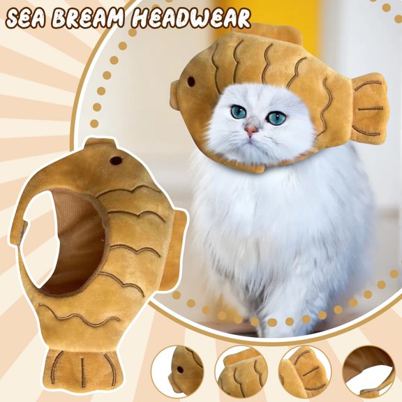 Cartoon Cat Hat-Cute Fish Shape Pet Cat Costume, Breathable Fish Shape Headdress Shape Cartoon Cat Hat, Pet Cat Headdress Plush（2PC）