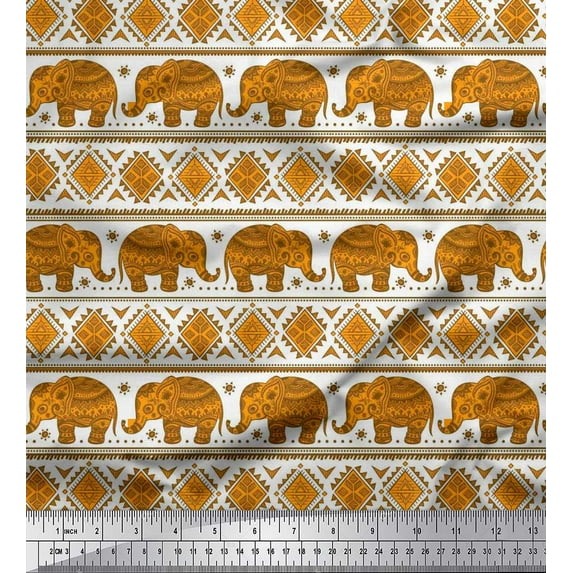 Soimoi Cotton Duck Fabric Aztec & Tribal Elephant Ethnic Printed Craft Fabric by the Yard 42 Inch Wide