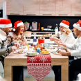 thumbnail image 4 of Camino de mesa navideño de alce con copos de nieve, camino de mesa con adornos navideños de algodón rojo utilizado para reuniones familiares, decoraciones navideñas, banderas de cama, 4 of 4