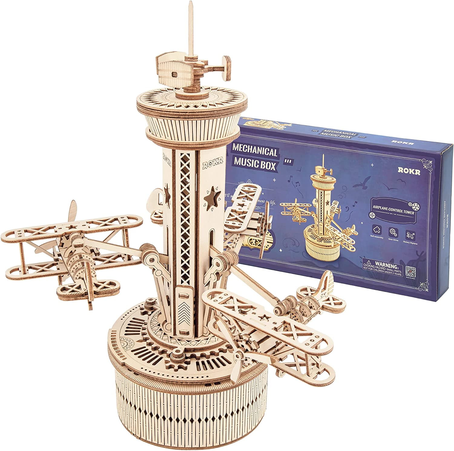 ROKR 3D Wooden Puzzle Mechanical Music Box,DIY Aircraft Model Kits to  Build,Best Toy Gift for Kids/Teens/Adults on Birthday,Decoration for  Room(AMK41 